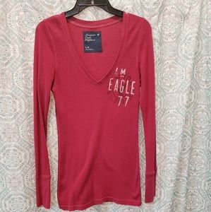 Large long sleeved burgundy American eagle shirt